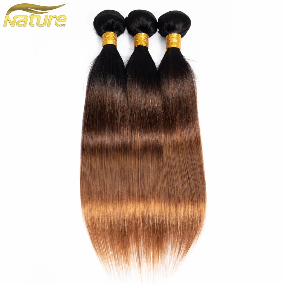 NatureHERE прямые волосы Омбре 1B/4/27 Цвет 100% человеческих волос бразильское наращивание Связки двойной уток не Remy