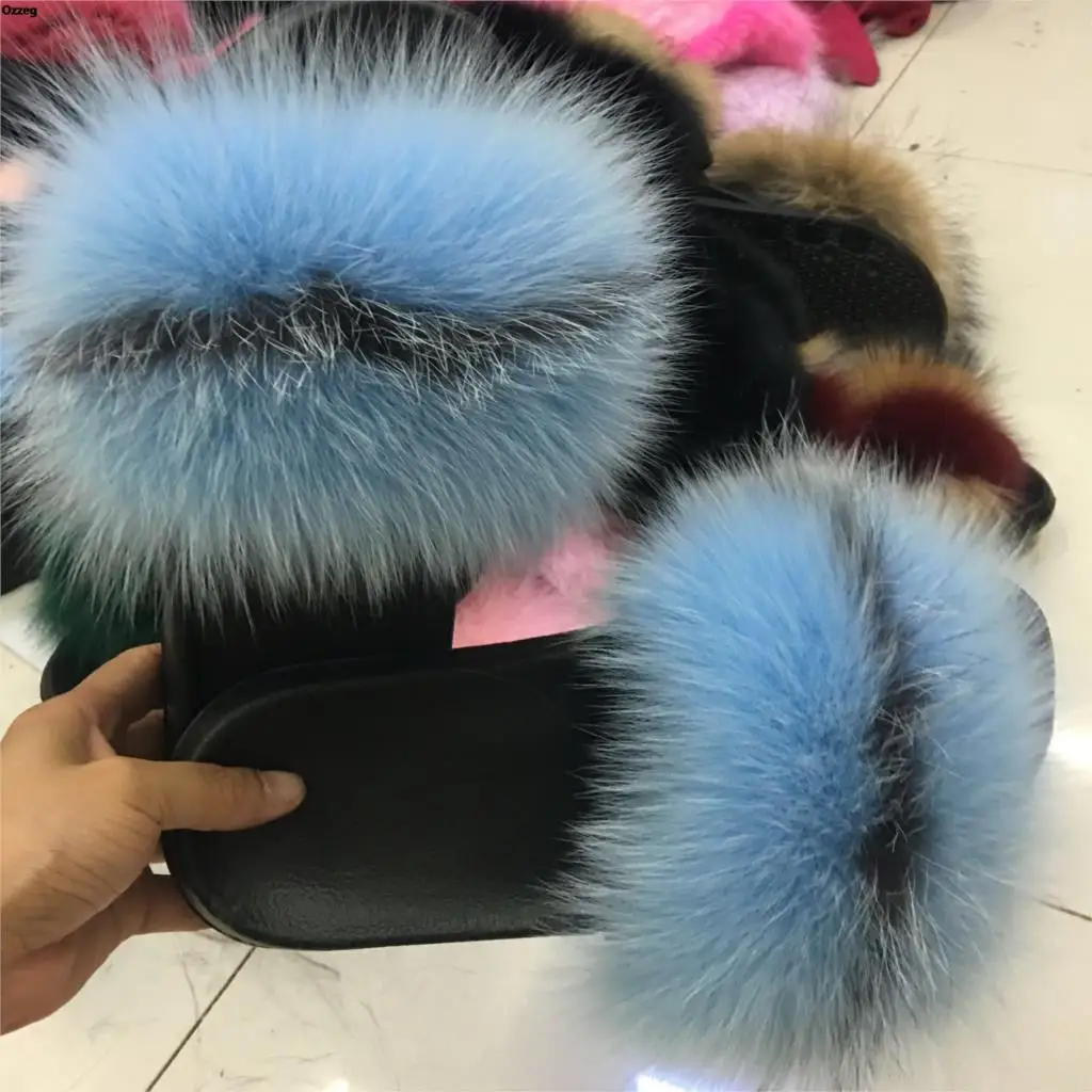 

2018 Fur Slippers Women Fox Home Fluffy Sliders Comfort With Feathers Furry Summer Flats Sweet Ladies Shoes Large Size 45 Home