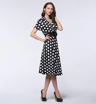 

2019 Women Summer Polka Dot Dress Sexy V neck Short Sleeve Plus Size 7XL A-Line Elegant Club Party Dress Vestidos de verano