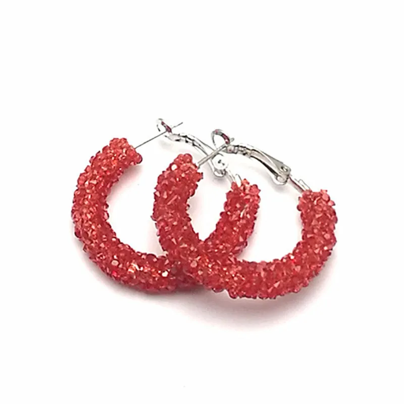 

QUMORAIN 13 Colors Fashion Charm Austrian crystal hoop earrings Geometric Round Shiny rhinestone big earring jewelry wome