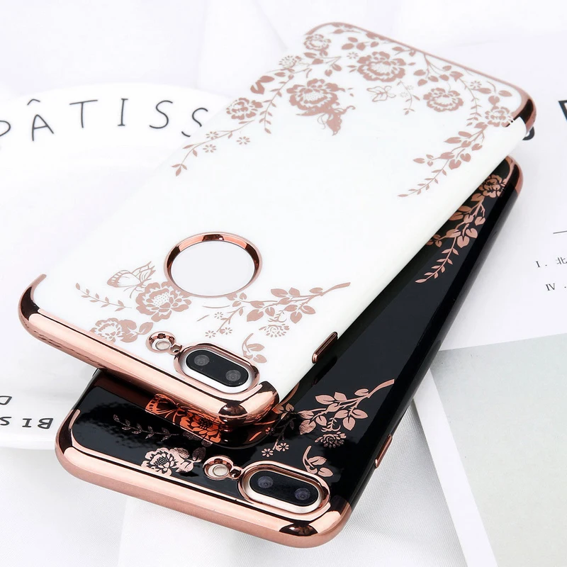 

Luxury Pastoral Flower Plating Soft TPU Back Case For iphone Xs Max XR Retro Shockproof Phone Cover For iphone 7 8 Plus X 6 6S