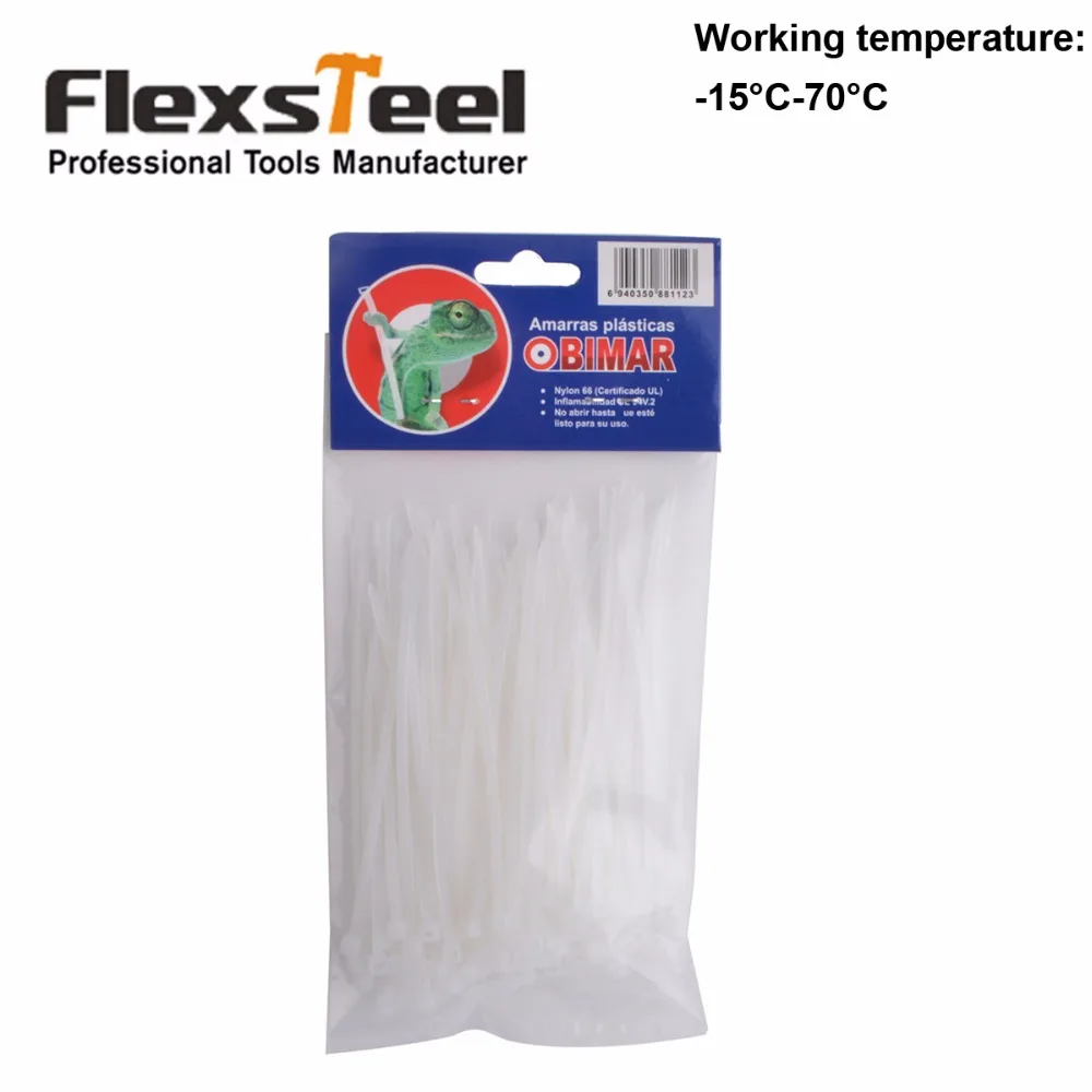 

Flexsteel 3.6x200mm 8inch Nylon Cable Ties Self Locking Wire Zip Ties 100pcs/hang bag White Color