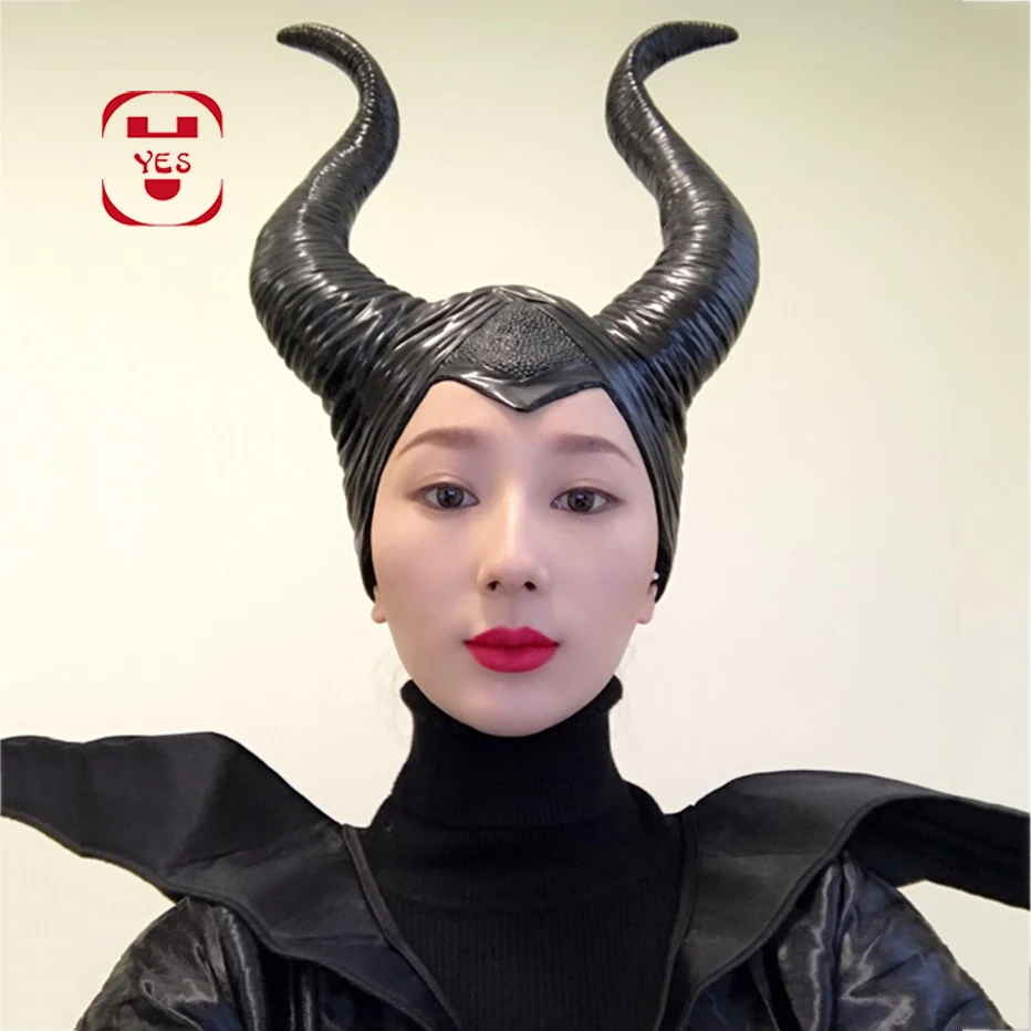 

Maleficent Horns Movie Cosplay Mask Latex Horns Headgear Queen Black Helmet Cap Headpiece Masquerade Halloween Party Props