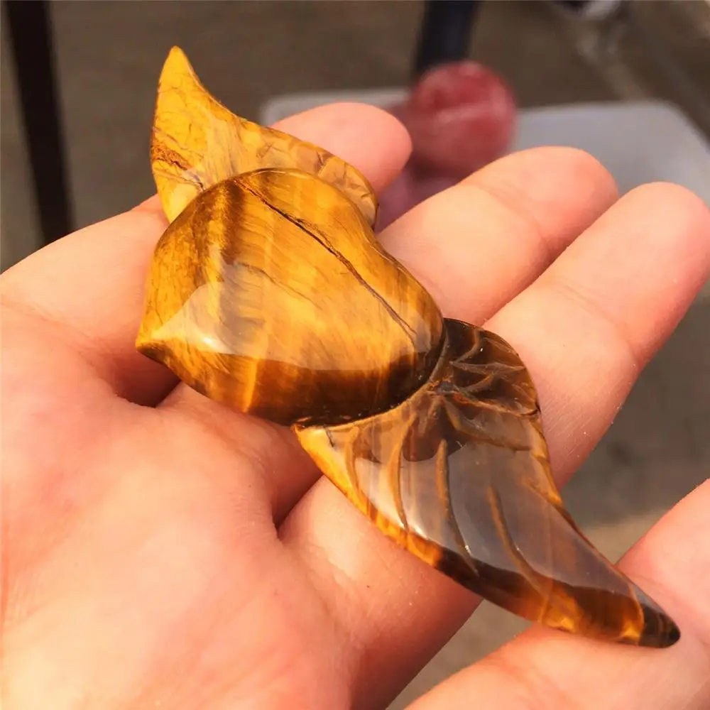

1pcs AAAA Natural crystal yellow tiger eye carved angel heart shape crystal English unicorn Christmas gift beautiful colors