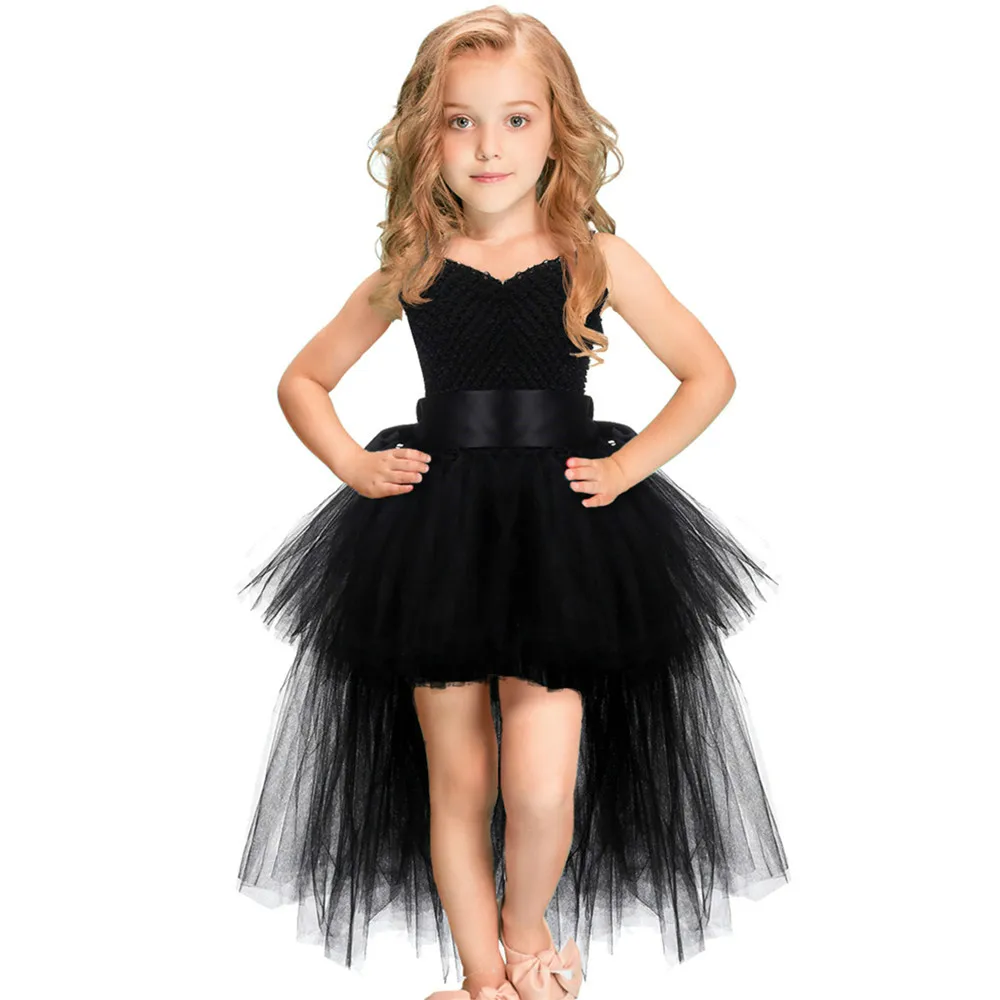 

Black Girls Tutu Dress Tulle V-neck Train Girl Evening Birthday Party Dresses Kids Girl Ball Gown Dress Halloween Costume 2-12Y