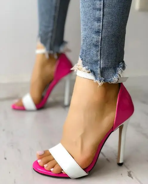

Fashion Contrast Color Two Part Thin Heeled Sandals in Sexy Peep toe stilettos Shoes For Womam Spring Summer Party Shoe