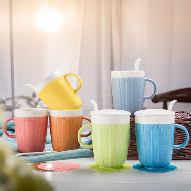 

1 Piece Single Walled Mugs Dressed Lace Structure Zakka Imitation Sweater Embossed Double Coffee Cup Mugs 5 colors