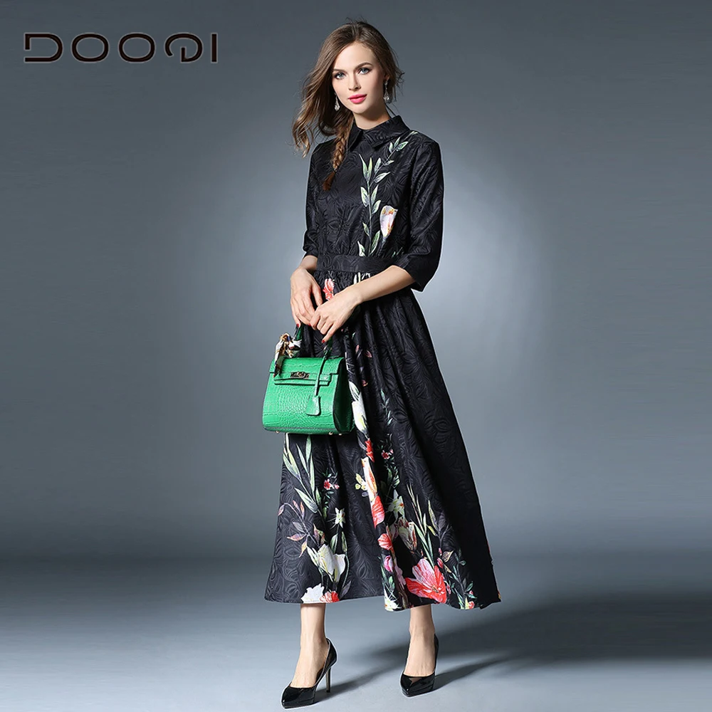 Dooqi Новые взлетно-посадочной полосы дизайнер Кружево Платья для женщин Для 3/4