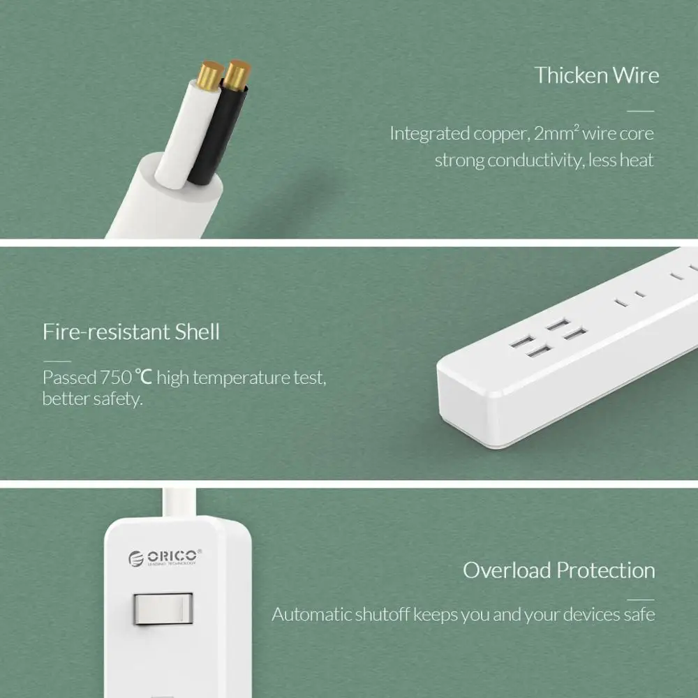 ORICO power Strip 3 AC 2 usb порты Stekker JP вилки удлинитель разъемы Multiprise USB|Удлинители