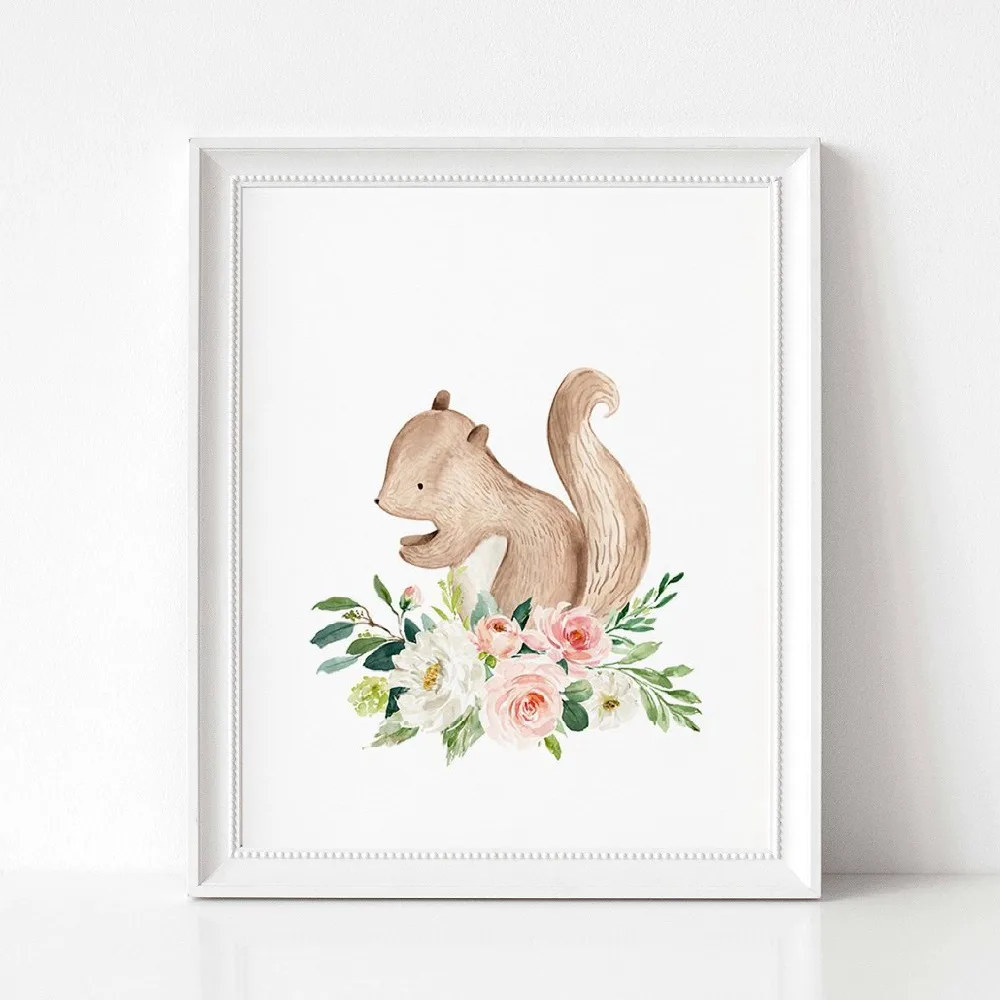 squirrel Canvas Art Painting Baby Girl Room Decor