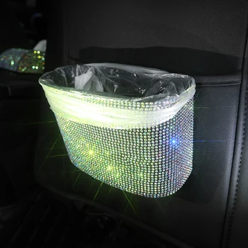 

Fshion Crystal Rhinestone Car Storage Bag Box Seat Organizer Box Backseat Holder Multi-Pockets Container Stowing Tidying Women