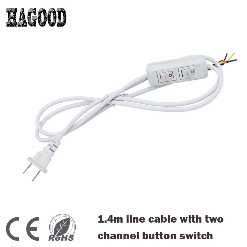 

2 Roads Double Buttons Switch Wire Plug Line cable LED Lamp Power Cord Black or White 1.4m Light Switching