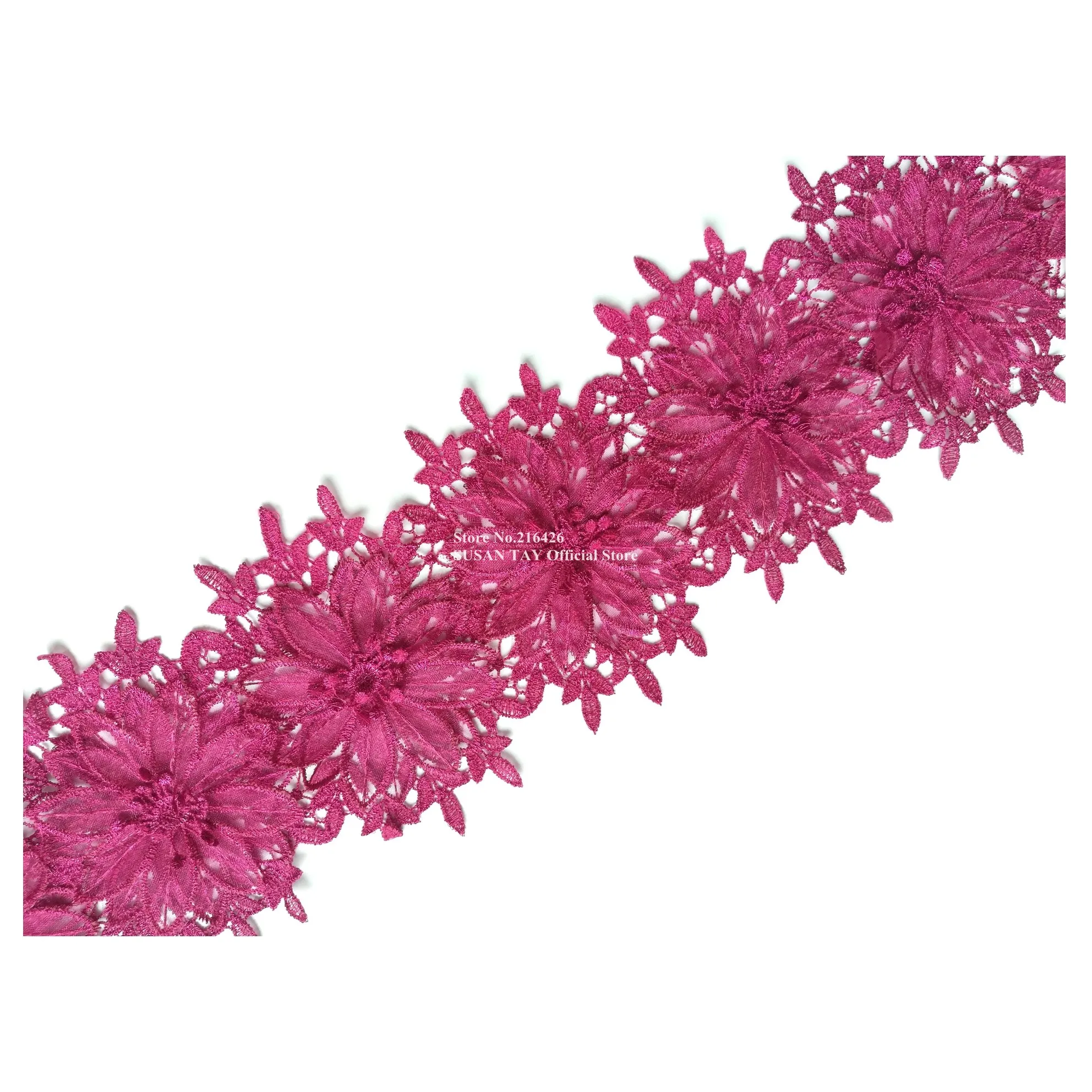 5yds/lot New 3-Layer Fuchsia Pink Flower Embroidery Organza Lace Trims Water Soluble Applique Patches Sewing DIY Craft SL1J | Хобби и