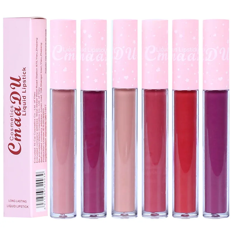 

1pcs New for CmaaDu 6Color Matte Tube Non-stick Cup Clear Lip Gloss Lipstick Liquid Easy To Color Lip Stain Moisturized Lip Tint