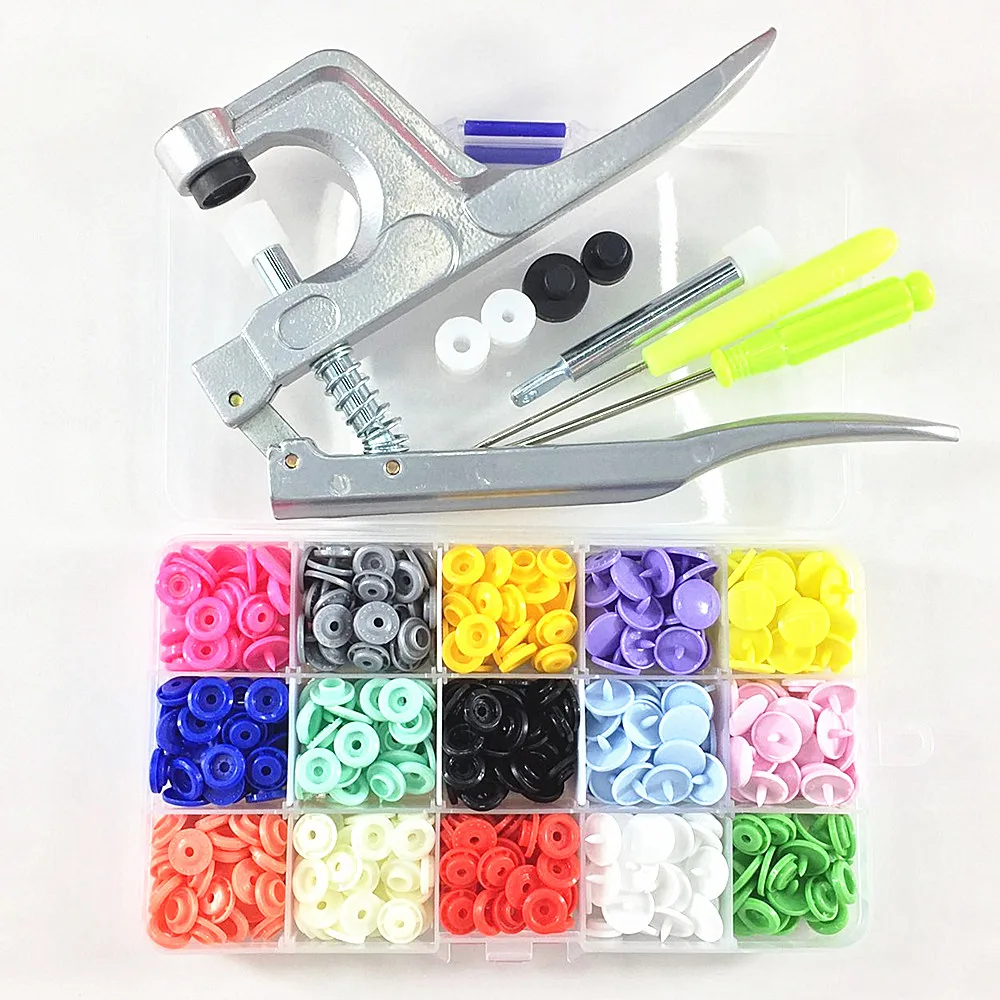 

Button Fastener Snap Pliers Tool+150sets Mix Color T5 Plastic Resin Press Stud Cloth Diaper Baby Snap Buttons Free Shipping