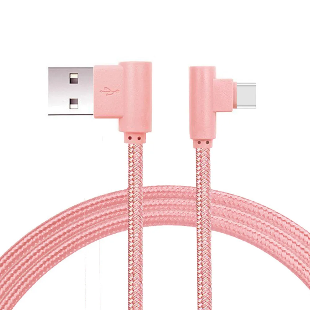0,25/1/2/3 м универсальные чехлы для мобильного телефона Кабели USB кабель для передачи данных 2A данных и быстрой зарядки телефона USB кабель с нейлоновой оплеткой Тип C зарядный кабель с прямым углом 90 градусов# SYS - Цвет: Pink