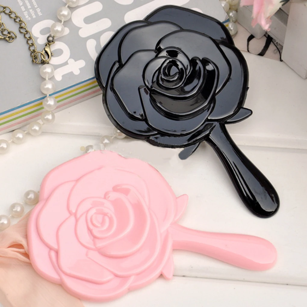 

High Quality New Women Rose Style Portable Handle Cosmetic Mirror Girls Round Shaped Toilet Glass Makeup Mirrors