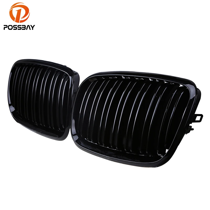 

POSSBAY Car Styling for BMW X5 E70 2007/2008/2009-2013 Gloss Black Double Lines Front Grill Cover Decoration Car Center Grille