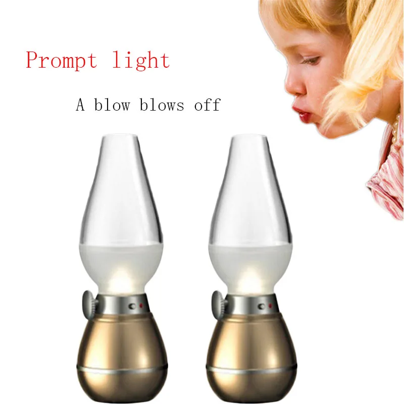 

Retro LED kerosene Table lamp Lamps Blowing Control Lamp USB Rechargeable Dimming Night Light Home Decoration