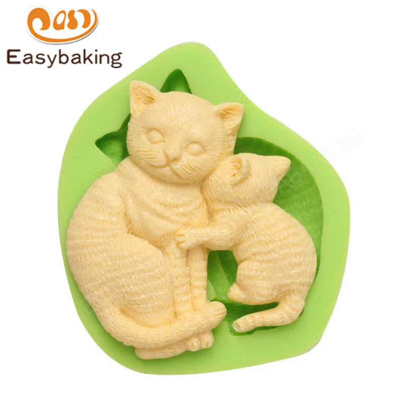 Kissing Cats Shaped Baking Silicone Molds Fondant Cake Decorating Tool