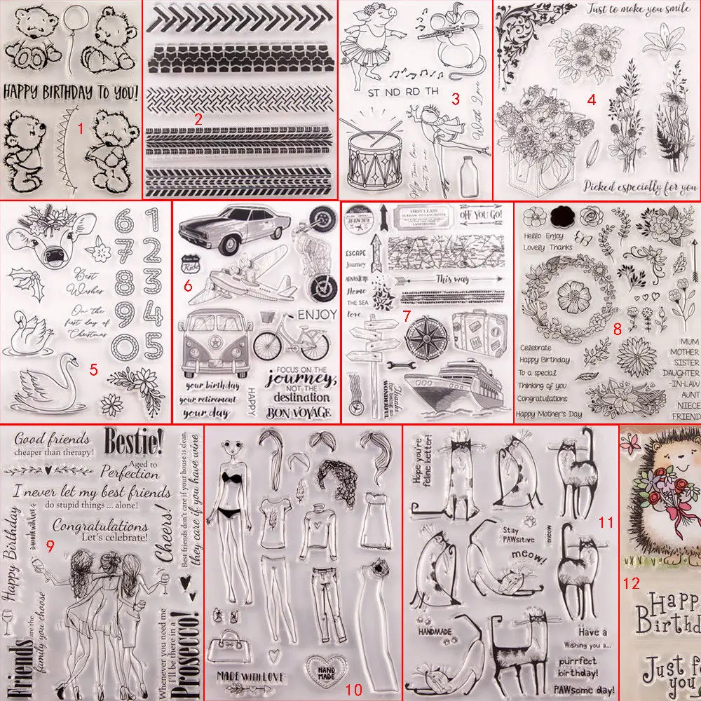 Счастливый Ежик прозрачные силиконовые штампы DIY тиснение для скрапбукинга карты искусство медведь мышь Лебедь автобус велосипед корабль самолет друг Кот