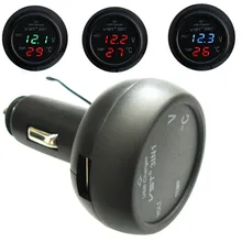 3 in 1 Dual LED Voltmeter Thermometer Voltage Tester 12-24V Cigarette Lighter USB Car Charger 5V 2.1A Digital Display 2016