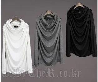 

Spring Autumn Promotion Lastest Men's Fashion Leisure Down Collar Fold Popular Personality Backing Long Sleeve T-shirt Wholesale