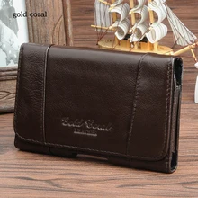 Мужские поясные сумки из натуральной кожи золотого и кораллового цвета для мужчин, универсальный чехол для телефона, повседневный дорожный мужской поясной чехол для телефона