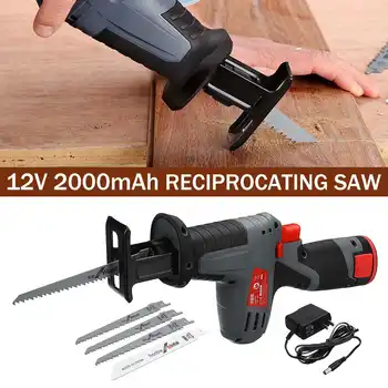 

Cordless Electric Reciprocating Saw 12V with 4 Saw Blades Steel Cutting Tool Portable Woodworking Cutters with 1 Lithium Battery