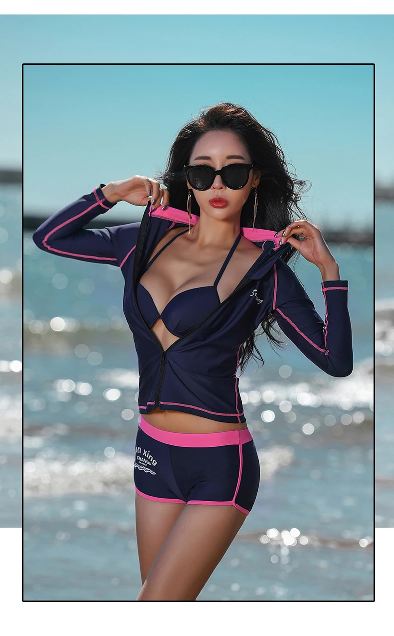 Женский спортивный купальник с пуш-ап, новейший сексуальный костюм из 3 предметов с длинными рукавами, костюмы для серфинга, высокое качество, летние купальники рашгарды