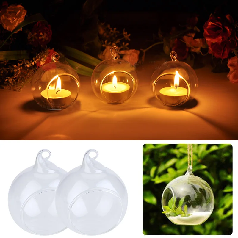 Hanging Crystal Glass Candlestick Air Candle Holder Wedding