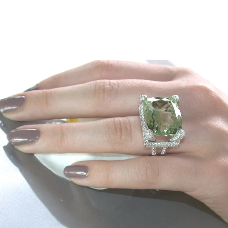 Новое модное обручальное кольцо с большим зеленым камнем для женщин, модное Ювелирное кольцо с геометрическим цирконием, Женские аксессуары Anillos Mujer L5Q355