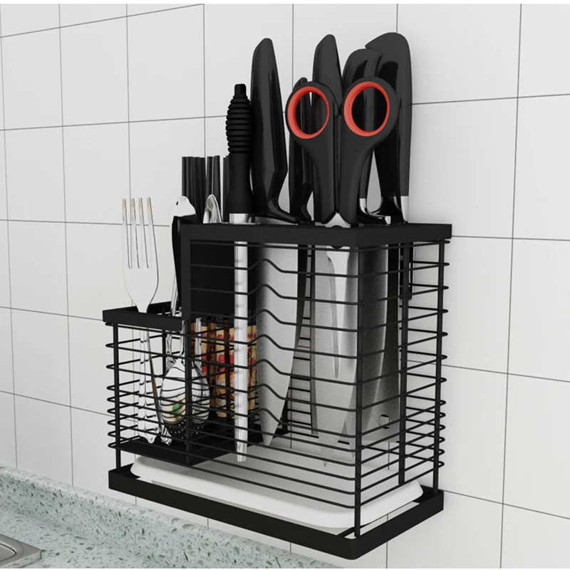 Stainless steel hanging knife rack reinforced chopstick cage fork shelves spoon holder kitchen supplies cutlery organizer