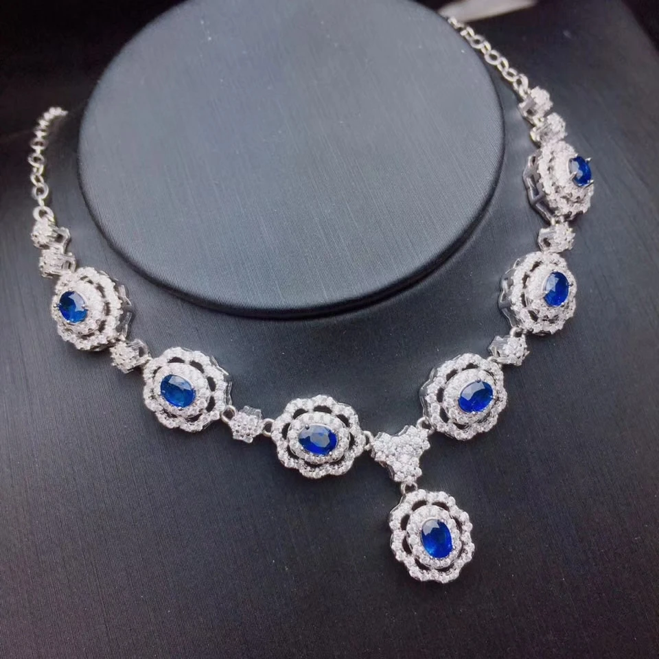Collier pendentif saphir bleu naturel S925 argent collier de pierres précieuses naturelles de luxe