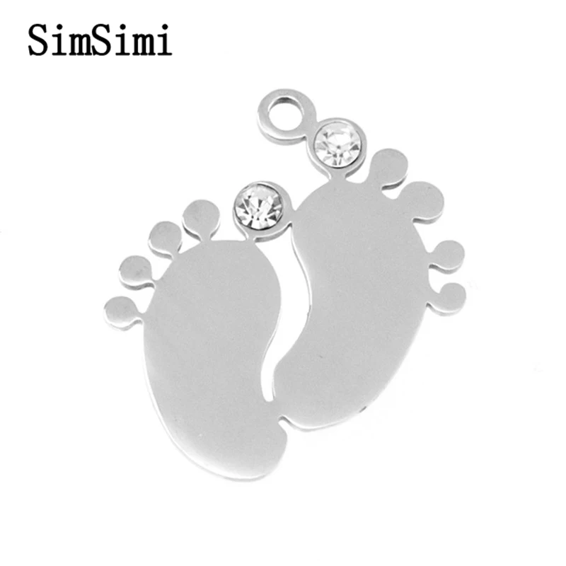 

Baby Foot Toe with White Rhinestone Stainless Steel Cute blank Charm Both Sides Mirror Polish Gift for Mom/Kids Wholesale 50pcs
