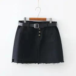 Плюс Размер Женщины Винтаж A-Line карандаш юбка Передняя Кнопка джинсовые мини-юбки