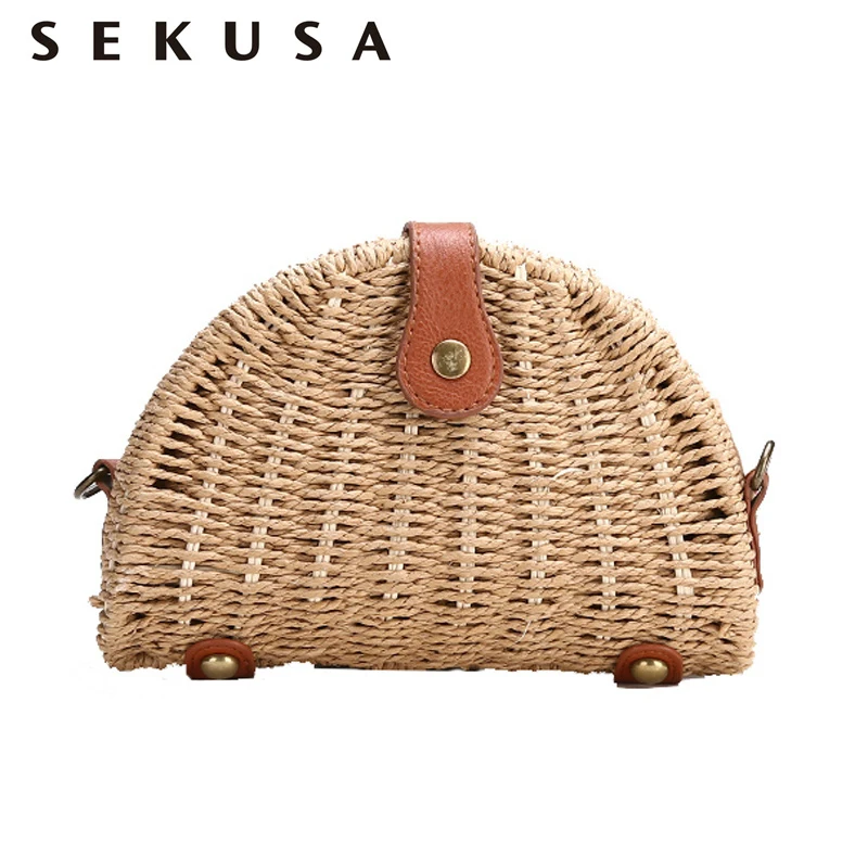 

SEKUSA Fashion Women Hollow Out Design Bamboo Material Clutches Small PU Chain Shoulder Handbags For Party Wallets