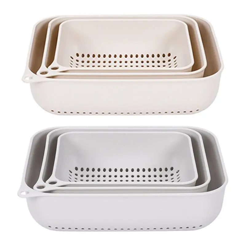 

3pcs/set Kitchen Vegetable Fruit Washing Basket Strainer Drain Drying Holder Household Tools