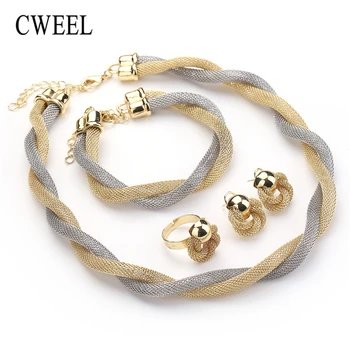 

CWEEL Jewelry Set For Women African Beads Jewelry Set Wedding Twist Weave Choker Necklace Bridal Dubai Ethiopian Jewellery Sets