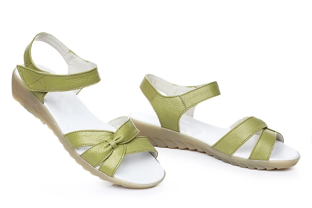 Большие размеры(32-43) летние женские сандалии на плоской подошве обувь для медсестры из натуральной кожи обувь для беременных на плоской подошве женские сандалии - Цвет: Зеленый