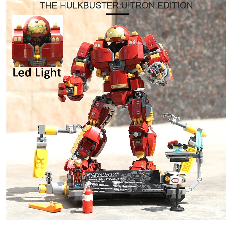 

Decool 1363pcs Hulkbuster Building Blocks LED light legoings Marvel Super Heroes 76105 Avengers Ironman Hulk Mini Toys Figures