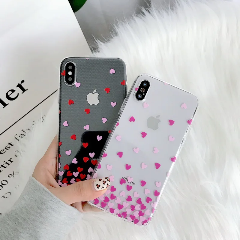 

NOWAL Love Hearts Sequins Transparent Clear Silicon Soft TPU Phone Case For iPhone X XR XS Max 10 6 6S 7 8 Plus Back Cover Coque