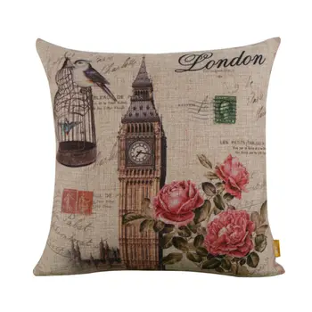 

LINKWELL 45x45cm Retro London Big Ben Birdcage Cushion Cover decorative throw pillow case for sofa home decor Pink Rose Flower