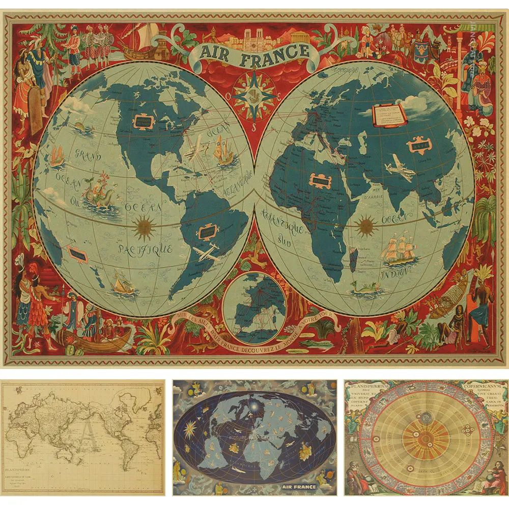 Us 178 19 Offplanisphere Carte Generale Monde Map Classic Vintage Retro Kraft Decorative Diy Poster Maps Wall Sticker Home Bar Posters Decor In