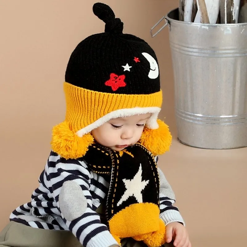 Комплект из 2 предметов, Осень-зима, детские наборы шапка с шарфом для малышей, зимний шарф, шапка, шерстяной вязаный комплект, шапка+ шарф