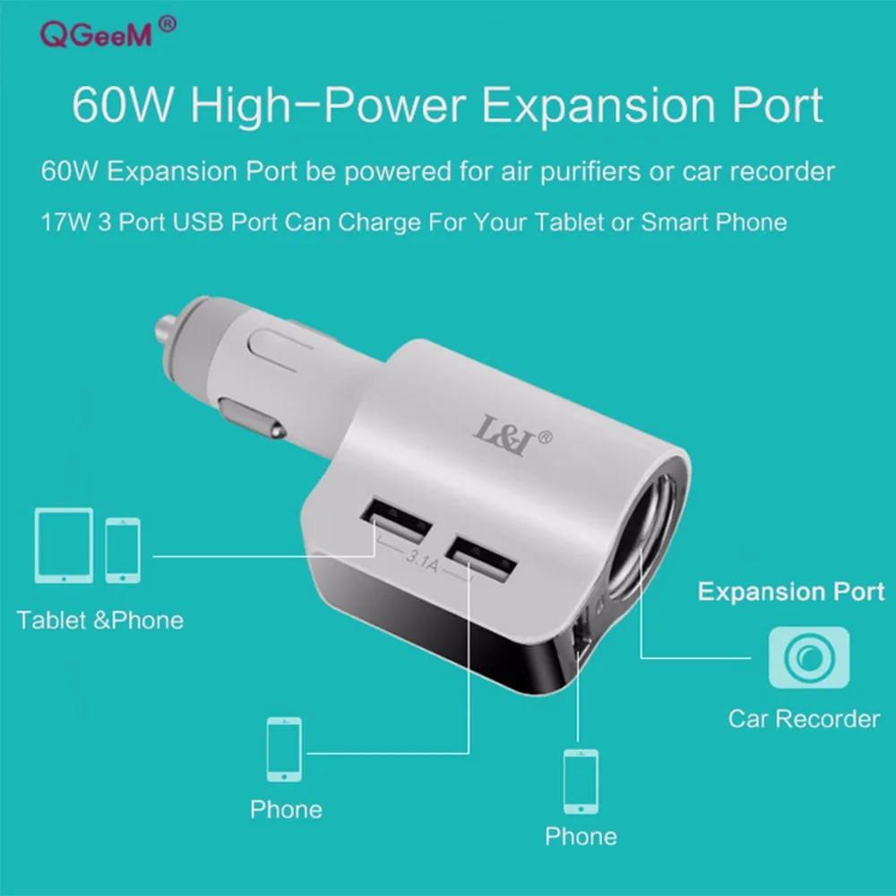 QGeeM 3 USB Автомобильное зарядное устройство 3.1A DC5V прикуриватель адаптер для автомобильного рекордера samsung Xiaomi iPhone зарядное usb-устройство для планшета