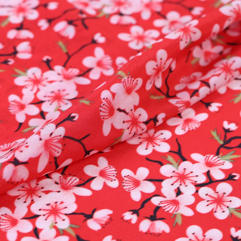 Sakura шелк с цифровой печатью крепдешин fabric14 мм микро-Прозрачная Шелковая ткань одежда рубашка натуральный шелк ткань