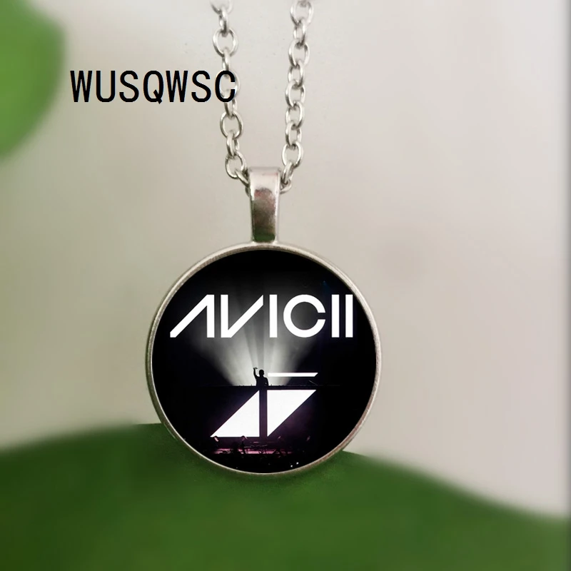 

WUSQWSC God Pendant Necklace Avicii Necklace Avicii Logo Jewelry DJ Tim Bergling Glass Cabochon Chain Necklace Avicii Fans Gift
