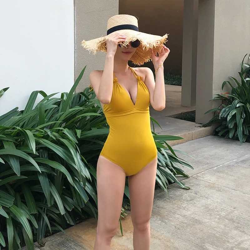 

One Piece Bathing Suit Whole Swimsuit Women Swimwear Lady 2019 Solid Polyester FMZXG With Cups Push Up Bikinis Woman