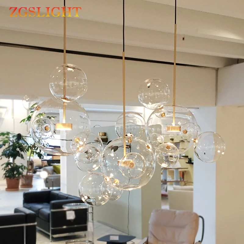 

Modern Clear Glass Ball Living Room Chandeliers Art Deco Bubble Lamp Shades Chandeliers Indoor Lighting Restaurant Iluminacao